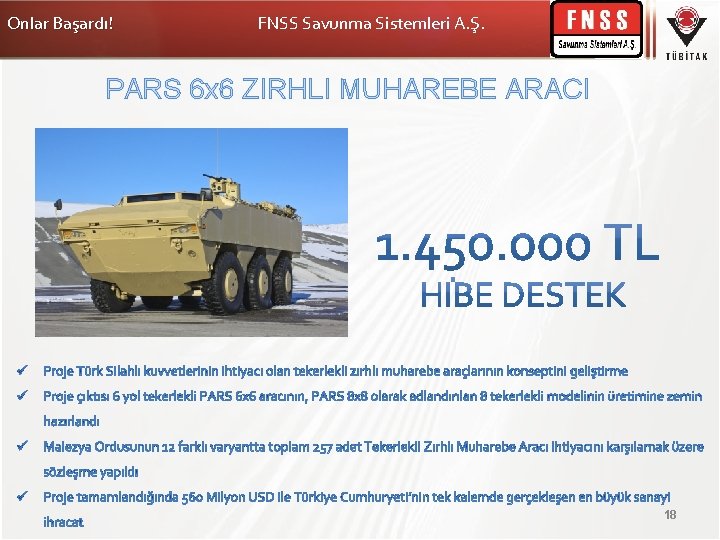 Onlar Başardı! FNSS Savunma Sistemleri A. Ş. PARS 6 x 6 ZIRHLI MUHAREBE ARACI