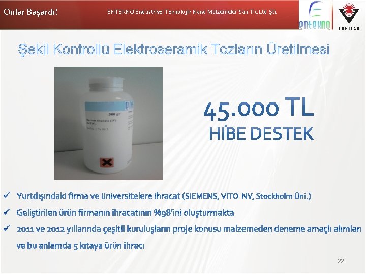 Onlar Başardı! ENTEKNO Endüstriyel Teknolojik Nano Malzemeler San. Tic. Ltd. Şti. Şekil Kontrollü Elektroseramik