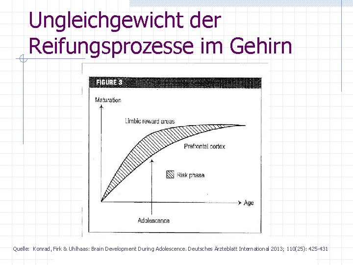 Ungleichgewicht der Reifungsprozesse im Gehirn Quelle: Konrad, Firk & Uhlhaas: Brain Development During Adolescence.