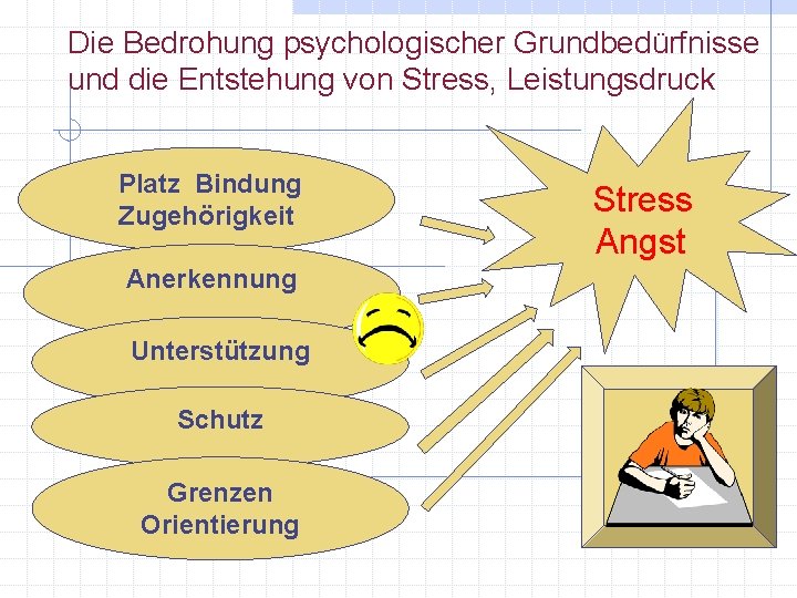 Die Bedrohung psychologischer Grundbedürfnisse und die Entstehung von Stress, Leistungsdruck Platz Bindung Zugehörigkeit Anerkennung