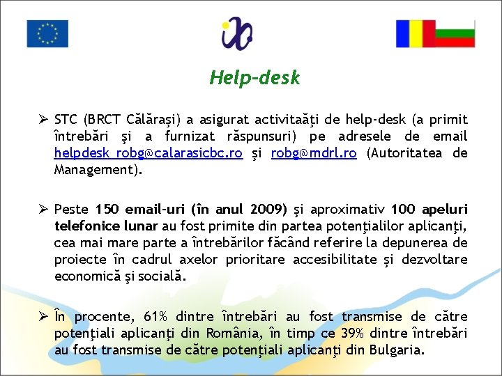 Help-desk Ø STC (BRCT Călăraşi) a asigurat activitaăţi de help-desk (a primit întrebări şi