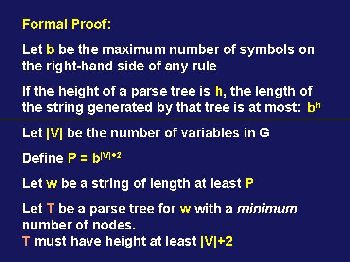 Formal Proof: Let b be the maximum number of symbols on the right-hand side