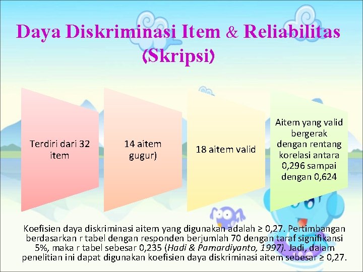 Daya Diskriminasi Item & Reliabilitas (Skripsi) Terdiri dari 32 item 14 aitem gugur) 18