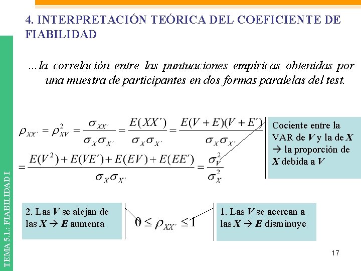 4. INTERPRETACIÓN TEÓRICA DEL COEFICIENTE DE FIABILIDAD …la correlación entre las puntuaciones empíricas obtenidas