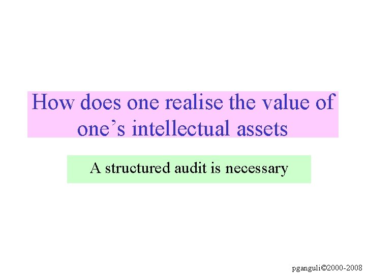 How does one realise the value of one’s intellectual assets A structured audit is