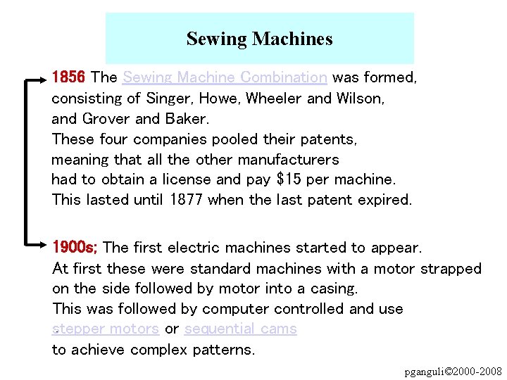 Sewing Machines 1856 The Sewing Machine Combination was formed, consisting of Singer, Howe, Wheeler
