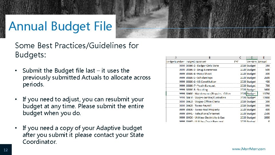 Annual Budget File Some Best Practices/Guidelines for Budgets: • Submit the Budget file last