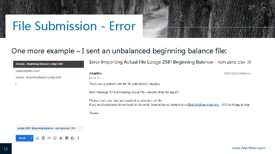 File Submission - Error One more example – I sent an unbalanced beginning balance