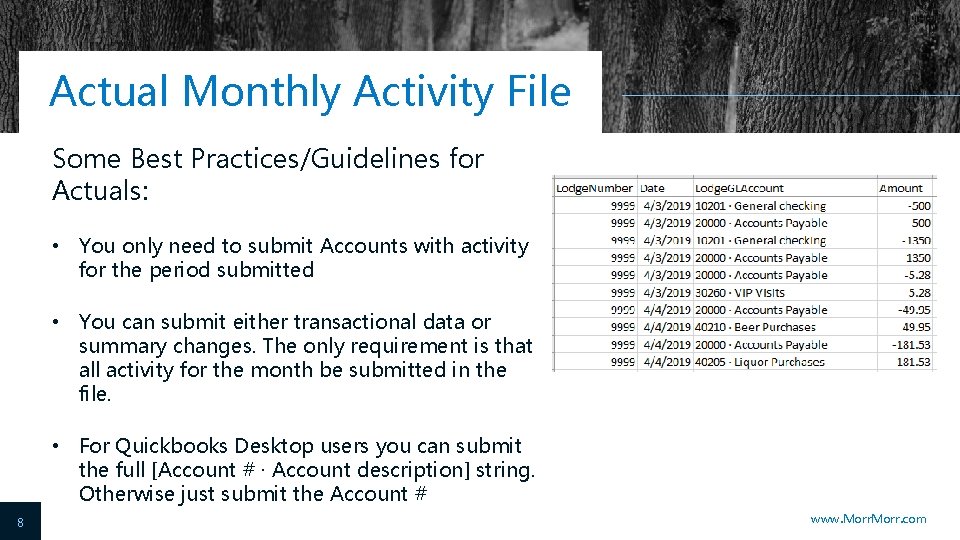 Actual Monthly Activity File Some Best Practices/Guidelines for Actuals: • You only need to