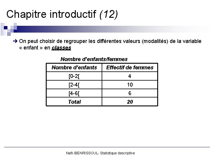 Chapitre introductif (12) è On peut choisir de regrouper les différentes valeurs (modalités) de