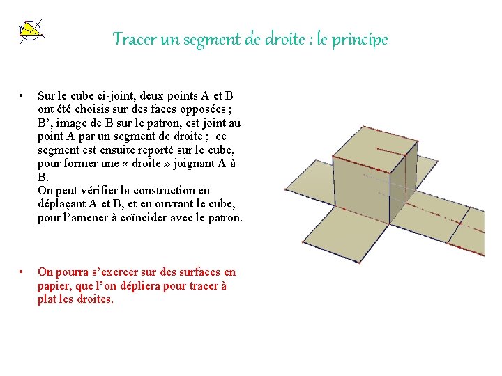 Tracer un segment de droite : le principe • Sur le cube ci-joint, deux