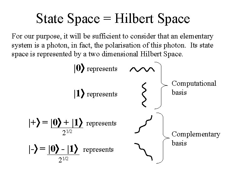 State Space = Hilbert Space For our purpose, it will be sufficient to consider