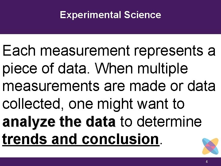Experimental Science Each measurement represents a piece of data. When multiple measurements are made