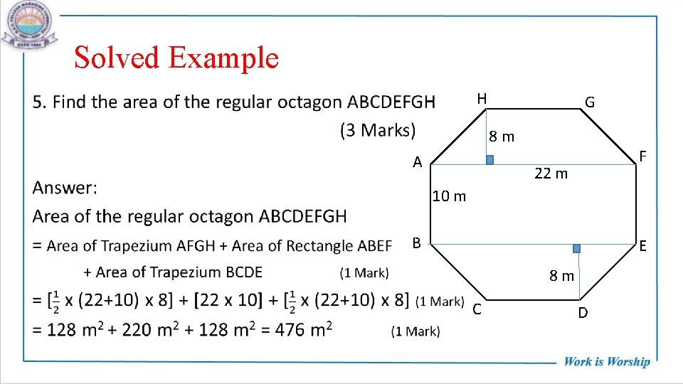 Solved Example H • G 8 m A F 22 m 10 m B