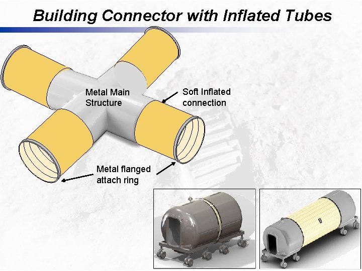 Building Connector with Inflated Tubes Metal Main Structure Metal flanged attach ring Soft Inflated