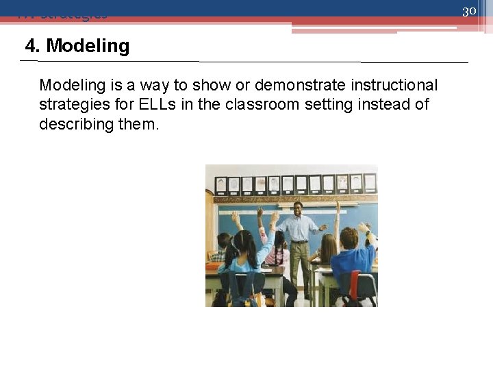 IV. Strategies 4. Modeling is a way to show or demonstrate instructional strategies for