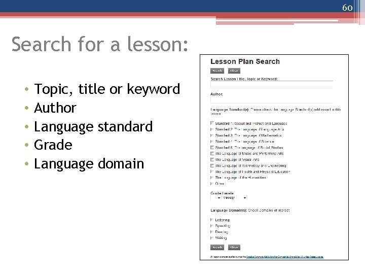 60 Search for a lesson: • • • Topic, title or keyword Author Language