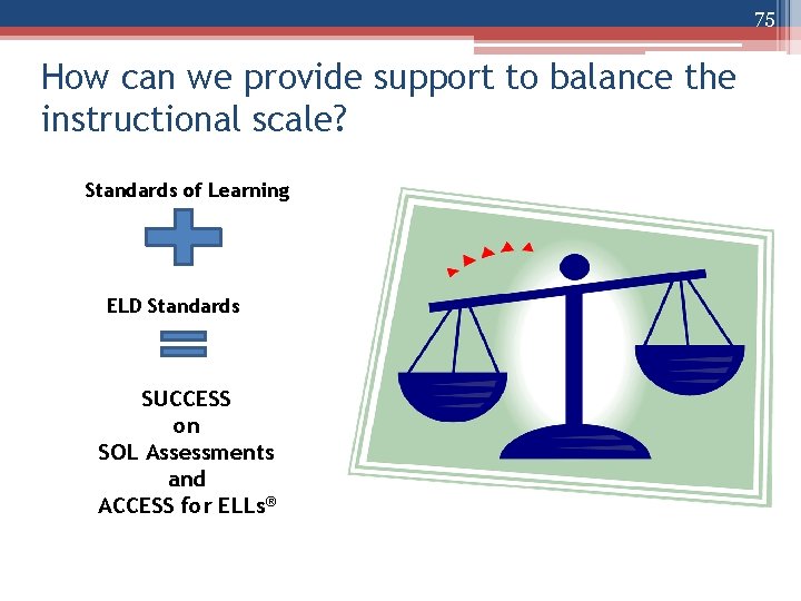 75 How can we provide support to balance the instructional scale? Standards of Learning