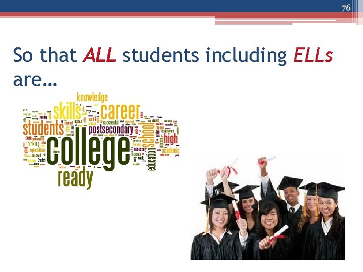 76 So that ALL students including ELLs are… 