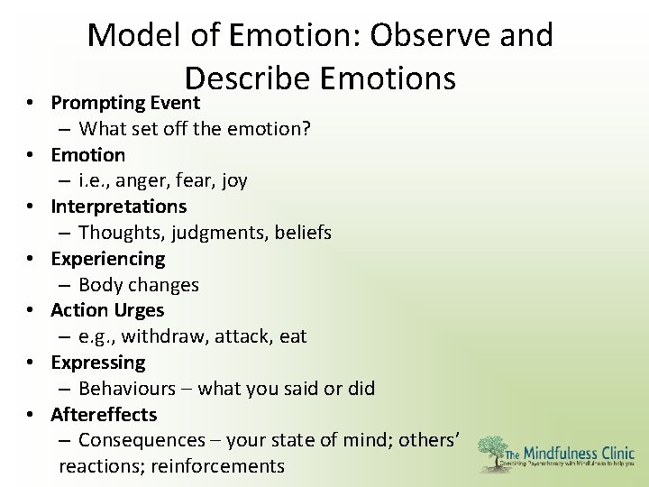 Model of Emotion: Observe and Describe Emotions • Prompting Event – What set off