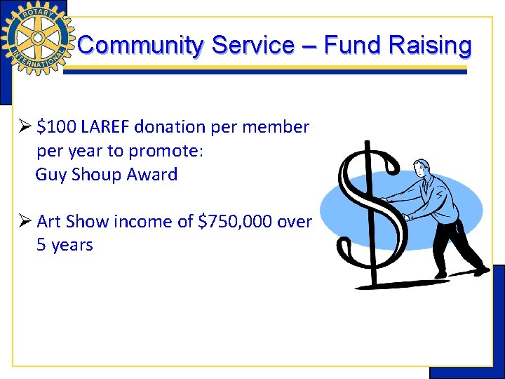 Community Service – Fund Raising Ø $100 LAREF donation per member per year to