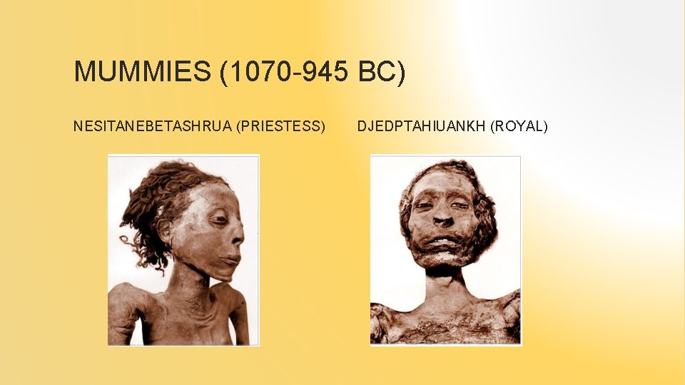 MUMMIES (1070 -945 BC) NESITANEBETASHRUA (PRIESTESS) DJEDPTAHIUANKH (ROYAL) 
