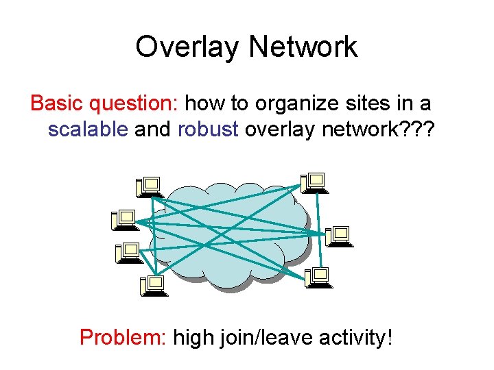 Overlay Network Basic question: how to organize sites in a scalable and robust overlay