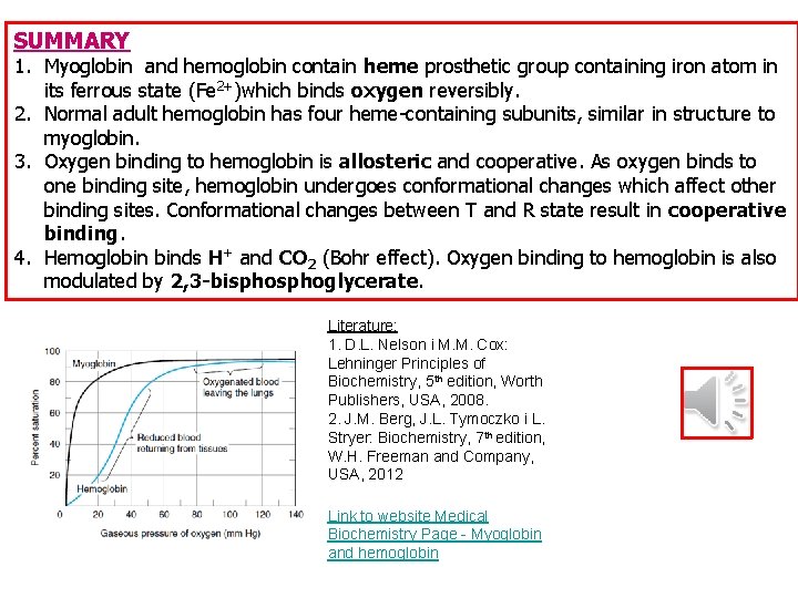 SUMMARY 1. Myoglobin and hemoglobin contain heme prosthetic group containing iron atom in its