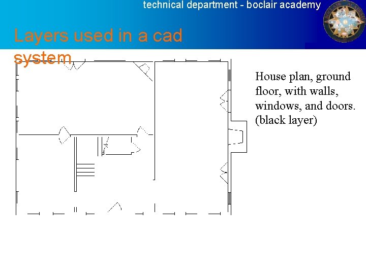 technical department - boclair academy Layers used in a cad system House plan, ground