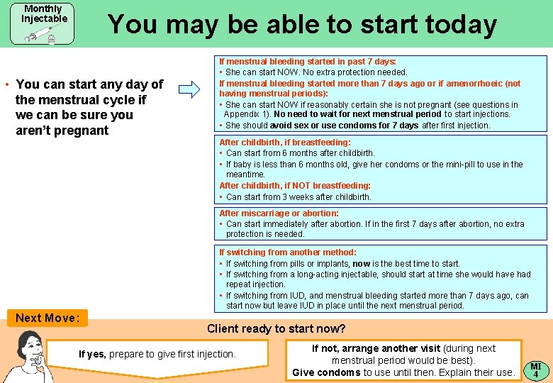 Monthly Injectable You may be able to start today • You can start any