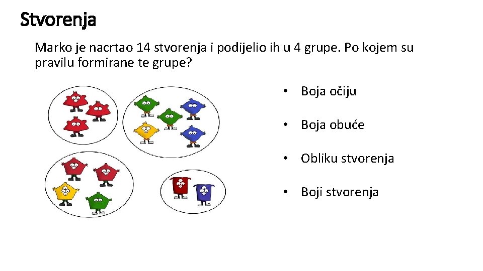 Stvorenja Marko je nacrtao 14 stvorenja i podijelio ih u 4 grupe. Po kojem