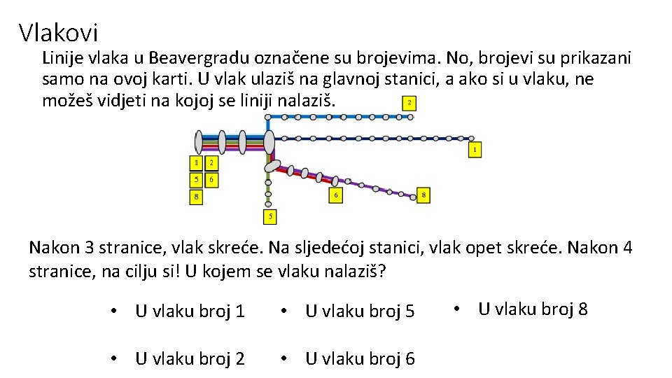 Vlakovi Linije vlaka u Beavergradu označene su brojevima. No, brojevi su prikazani samo na