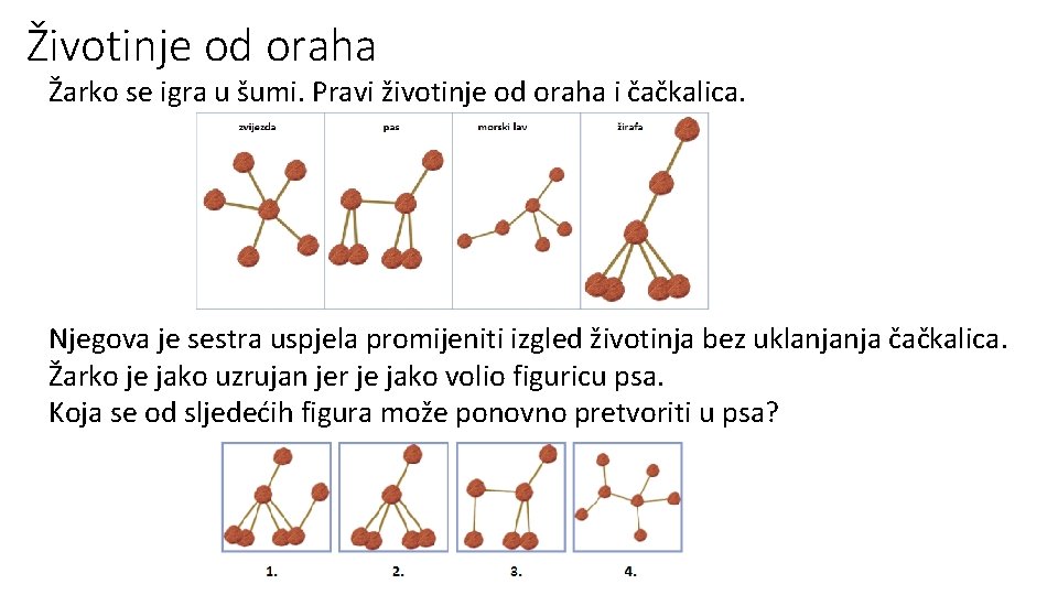 Životinje od oraha Žarko se igra u šumi. Pravi životinje od oraha i čačkalica.