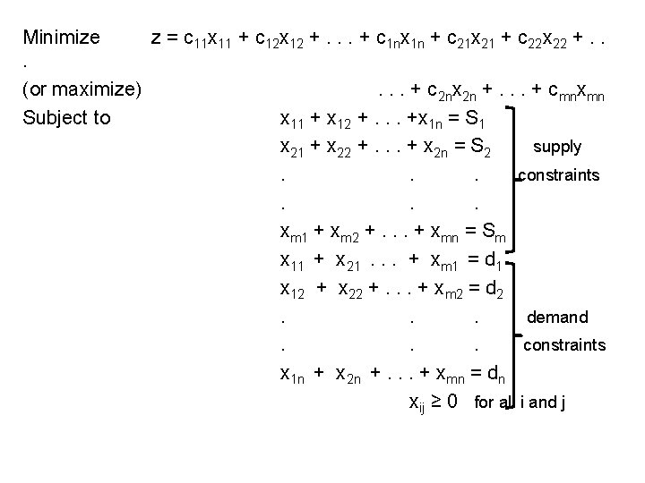 Minimize z = c 11 x 11 + c 12 x 12 +. .