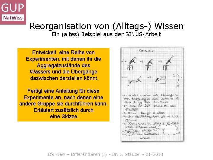 Reorganisation von (Alltags-) Wissen Ein (altes) Beispiel aus der SINUS-Arbeit Entwickelt eine Reihe von