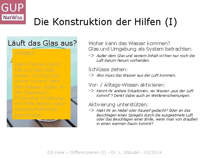 Die Konstruktion der Hilfen (I) Läuft das Glas aus? Aufgabe: Wenn Florian Recht hat