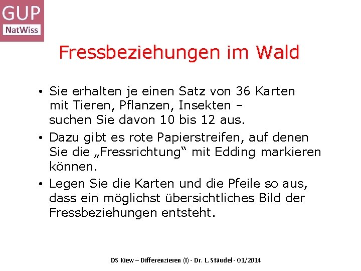 Fressbeziehungen im Wald • Sie erhalten je einen Satz von 36 Karten mit Tieren,