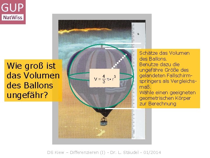 Wie groß ist das Volumen des Ballons ungefähr? Schätze das Volumen des Ballons. Benutze