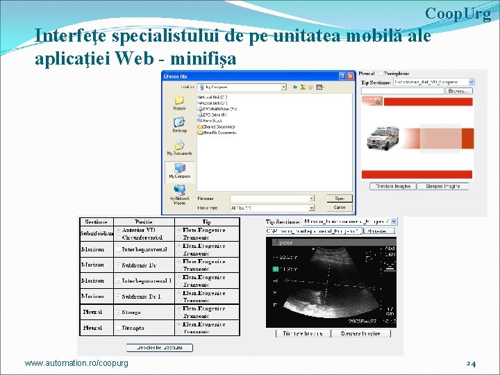 Coop. Urg Interfeţe specialistului de pe unitatea mobilă ale aplicaţiei Web - minifişa www.