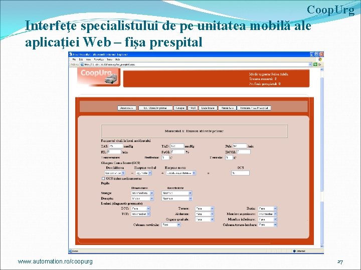 Coop. Urg Interfeţe specialistului de pe unitatea mobilă ale aplicaţiei Web – fişa prespital