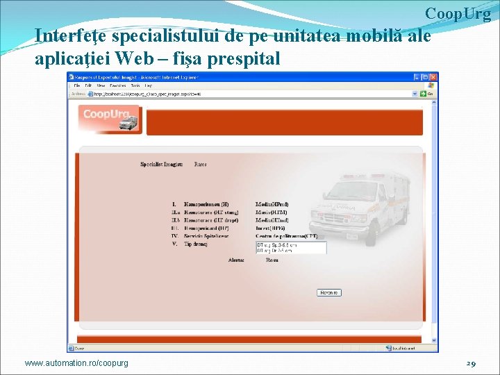 Coop. Urg Interfeţe specialistului de pe unitatea mobilă ale aplicaţiei Web – fişa prespital