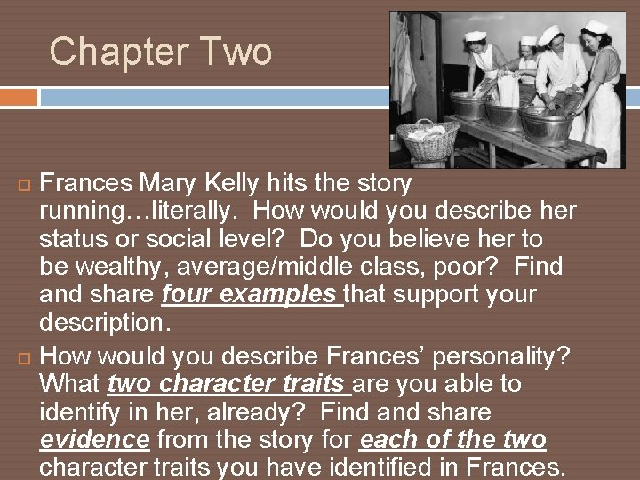 Chapter Two Frances Mary Kelly hits the story running…literally. How would you describe her