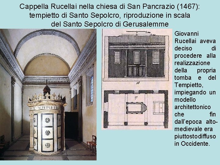 Cappella Rucellai nella chiesa di San Pancrazio (1467): tempietto di Santo Sepolcro, riproduzione in