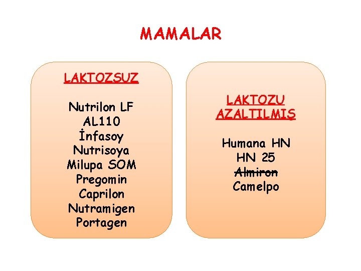 MAMALAR LAKTOZSUZ Nutrilon LF AL 110 İnfasoy Nutrisoya Milupa SOM Pregomin Caprilon Nutramigen Portagen