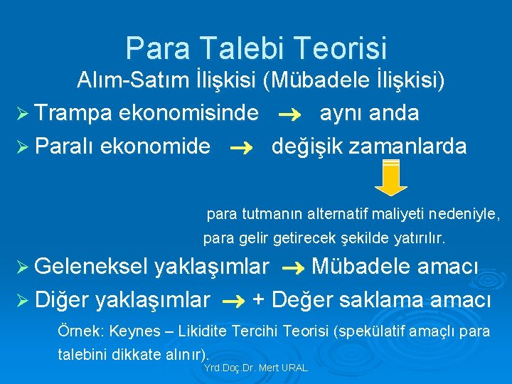 Para Talebi Teorisi Alım-Satım İlişkisi (Mübadele İlişkisi) Ø Trampa ekonomisinde aynı anda Ø Paralı