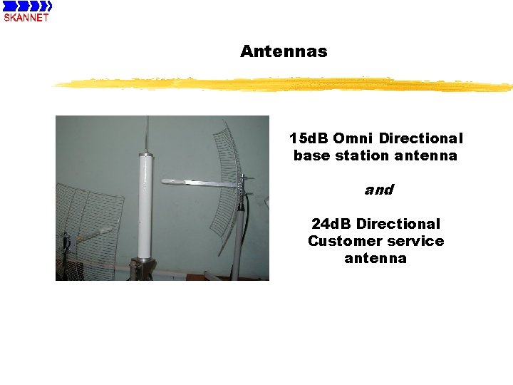 Antennas 15 d. B Omni Directional base station antenna and 24 d. B Directional