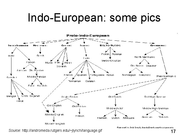 Indo-European: some pics Source: http: //andromeda. rutgers. edu/~jlynch/language. gif 17 