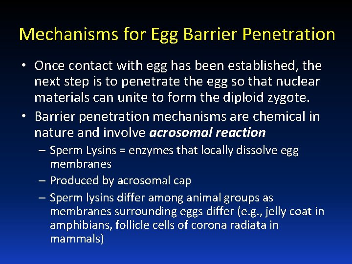 Mechanisms for Egg Barrier Penetration • Once contact with egg has been established, the