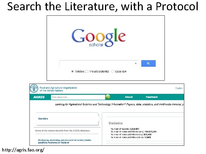 Search the Literature, with a Protocol http: //agris. fao. org/ 