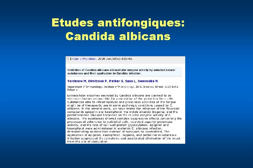 Etudes antifongiques: Candida albicans 